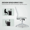SEDIA DA UFFICIO ERGONOMICA E REGOLABILE CON SCHIENALE RICURVO, IN PELLE PU E ACCIAIO, 58X53X97-107 CM, BIANCO