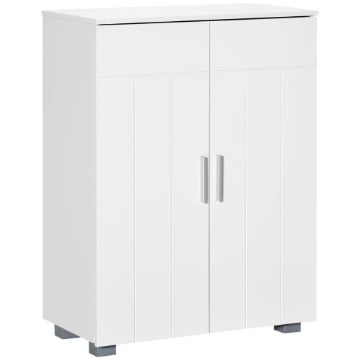MOBILE BAGNO MODERNO CON 2 ANTE, 2 RIPIANI REGOLABILI E MANIGLIE ARGENTATE, 60X30X80 CM, BIANCO