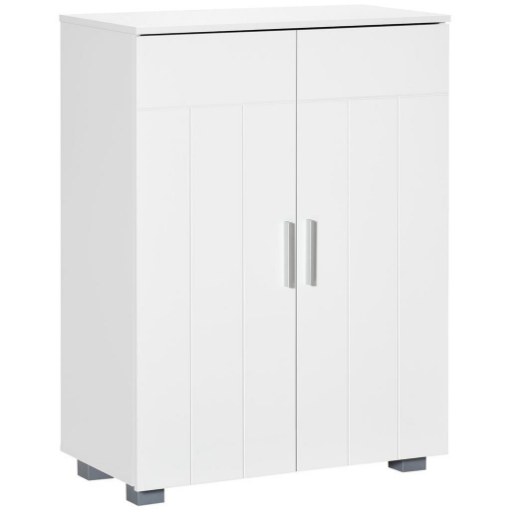 MOBILE BAGNO MODERNO CON 2 ANTE, 2 RIPIANI REGOLABILI E MANIGLIE ARGENTATE, 60X30X80 CM, BIANCO