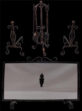 SET CAMINO LUSSO PARASCINTILLE COPPIA ALARI E ATTREZZI