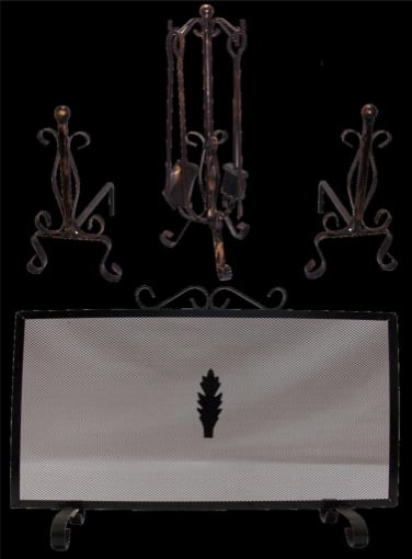 SET CAMINO LUSSO PARASCINTILLE COPPIA ALARI E ATTREZZI