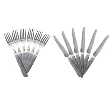 MAURY'S FORCHETTE E COLTELLI DA TAVOLA IN SET DA 12 PEZZI GRIGIO EFFETTO PIETRA