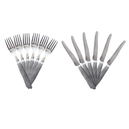 MAURY'S FORCHETTE E COLTELLI DA TAVOLA IN SET DA 12 PEZZI GRIGIO EFFETTO PIETRA