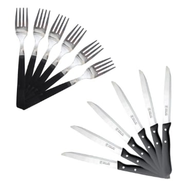 MAURY'S FORCHETTE E COLTELLI DA TAVOLA IN SET DA 12 PEZZI DI COLORE NERO