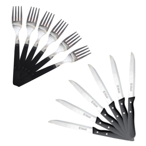 MAURY'S FORCHETTE E COLTELLI DA TAVOLA IN SET DA 12 PEZZI DI COLORE NERO