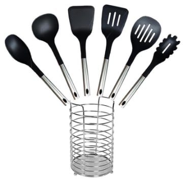 SET 6 UTENSILI CUCINA BLACK COOK + PORTA MESTOLI MAURY'S