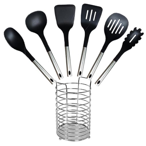 SET 6 UTENSILI CUCINA BLACK COOK + PORTA MESTOLI MAURY'S