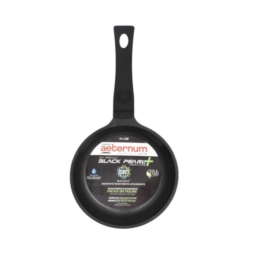 AETERNUM PADELLA BLACK PLUS NERA DA 14 CM CON MANICO ERGONOMICO E RIVESTIMENTO ANTIADERENTE E ANTIMACCHIA 