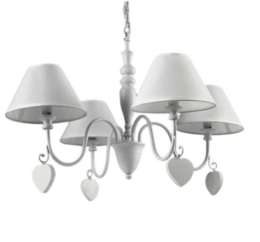 CUORE PENDENTE LAMPADARIO IN METALLO DA 67 CM 4 LUCI IN COLORE BIANCO