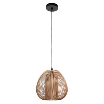LAMPADARIO A CADUTA CON PARALUME IN VIMINI 27,5X175  CM RAME