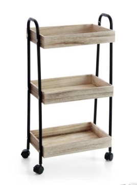 ADY CARRELLO IN LEGNO A 3 RIPIANI CON STRUTTURA NERA 43 X 25 X H79 CM