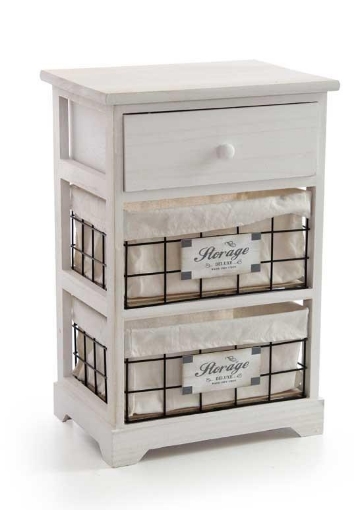 CASSETTIERA DECORATA IN LEGNO CON 3 CASSETTI 37X27XH58 CM IN COLORE BIANCO