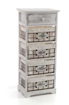 CASSETTIERA DECORATA IN LEGNO CON 3 CASSETTI 37X27XH90 CM IN COLORE BIANCO