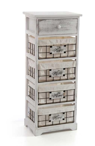 CASSETTIERA DECORATA IN LEGNO CON 3 CASSETTI 37X27XH90 CM IN COLORE BIANCO