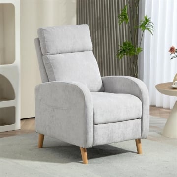 POLTRONA RECLINABILE 150¦ MAX CON POGGIAPIEDI IN TESSUTO EFFETTO LINO 68X90X106 CM GRIGIO CHIARO