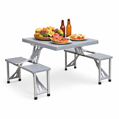 SET TAVOLO PIEGHEVOLE CON 4 SGABELLI IN COLORE GRIGIO