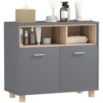 MOBILETTO BAGNO MODERNO CON VANI APERTI E ARMADIETTO A 2 ANTE 80X35X70 CM GRIGIO