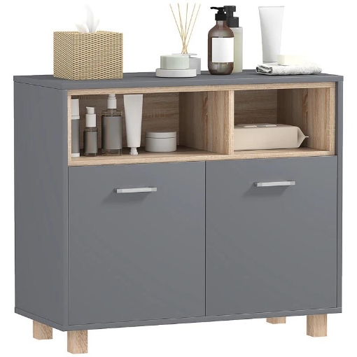 MOBILETTO BAGNO MODERNO CON VANI APERTI E ARMADIETTO A 2 ANTE 80X35X70 CM GRIGIO