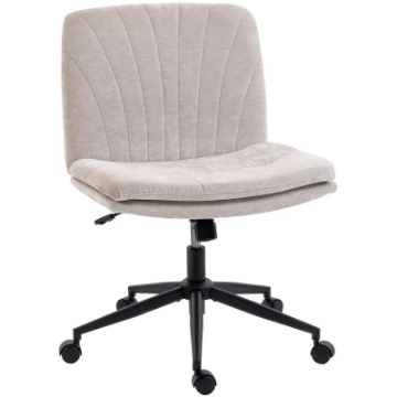 SEDIA DA UFFICIO REGOLABILE, INCLINABILE E GIREVOLE, IN TESSUTO CHENILLE E ACCIAIO, 62X67X83-93 CM, BEIGE