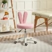 SEDIA DA SCRIVANIA A ORECCHIE DI CONIGLIO AD ALTEZZA REGOLABILE E RIVESTITA IN PILE TEDDY ROSA, 53X53X70-84 CM