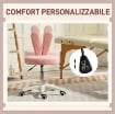 SEDIA DA SCRIVANIA A ORECCHIE DI CONIGLIO AD ALTEZZA REGOLABILE E RIVESTITA IN PILE TEDDY ROSA, 53X53X70-84 CM