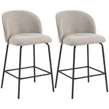 SET 2 SGABELLI DA BAR CON SCHIENALE E POGGIAPIEDI, RIVESTIMENTO IN TESSUTO E GAMBE IN ACCIAIO, GRIGIO