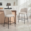 SET 2 SGABELLI DA BAR CON SCHIENALE E POGGIAPIEDI, RIVESTIMENTO IN TESSUTO E GAMBE IN ACCIAIO, GRIGIO
