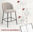 SET 2 SGABELLI DA BAR CON SCHIENALE E POGGIAPIEDI, RIVESTIMENTO IN TESSUTO E GAMBE IN ACCIAIO, GRIGIO