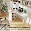 SCRIVANIA PER CAMERA RICURVA CON 6 RIPIANI E 4 SCAFFALI REGOLABILI, IN ACCIAIO E LEGNO, 100X59X75.5 CM, BIANCO