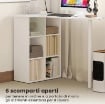 SCRIVANIA PER CAMERA RICURVA CON 6 RIPIANI E 4 SCAFFALI REGOLABILI, IN ACCIAIO E LEGNO, 100X59X75.5 CM, BIANCO