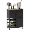 CARRELLO DA CUCINA IN LEGNO CON PORTABOTTIGLIE 3 ANTE E CASSETTO 67X37X87 CM NERO E ROVERE