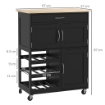 CARRELLO DA CUCINA IN LEGNO CON PORTABOTTIGLIE 3 ANTE E CASSETTO 67X37X87 CM NERO E ROVERE