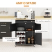 CARRELLO DA CUCINA IN LEGNO CON PORTABOTTIGLIE 3 ANTE E CASSETTO 67X37X87 CM NERO E ROVERE