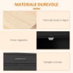 CARRELLO DA CUCINA IN LEGNO CON PORTABOTTIGLIE 3 ANTE E CASSETTO 67X37X87 CM NERO E ROVERE