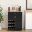 CARRELLO DA CUCINA IN LEGNO CON PORTABOTTIGLIE 3 ANTE E CASSETTO 67X37X87 CM NERO E ROVERE