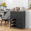 CARRELLO DA CUCINA IN LEGNO CON PORTABOTTIGLIE 3 ANTE E CASSETTO 67X37X87 CM NERO E ROVERE