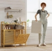MOBILE PORTABIANCHERIA CON 2 CESTI DA 41L E 2 RIPIANI, IN BAMB¨ E POLIESTERE, 82X33X88 CM, COLOR LEGNO E CREMA