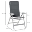 SEDIA DA PESCA PIEGHEVOLE CON BRACCIOLI E SCHIENALE REGOLABILE IN ALLUMINIO E POLIESTERE 75X61.5X76-115 CM GRIGIO