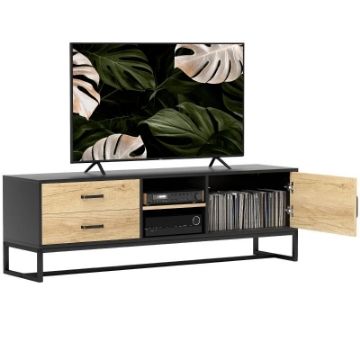 MOBILE PORTA TV 60" CON ARMADIETTO 2 CASSETTI E RIPIANI APERTI 140X35X45 CM LEGNO NATURALE