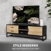 MOBILE PORTA TV 60" CON ARMADIETTO 2 CASSETTI E RIPIANI APERTI 140X35X45 CM LEGNO NATURALE