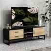 MOBILE PORTA TV 60" CON ARMADIETTO 2 CASSETTI E RIPIANI APERTI 140X35X45 CM LEGNO NATURALE
