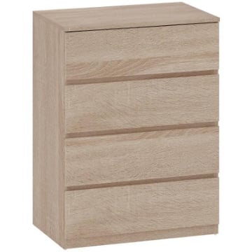 CASSETTIERA 4 CASSETTI IN LEGNO CON GUIDE IN METALLO E MANIGLIE SCANALATE, 60X40X80 CM, COLOR FAGGIO