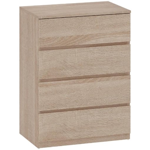 CASSETTIERA 4 CASSETTI IN LEGNO CON GUIDE IN METALLO E MANIGLIE SCANALATE, 60X40X80 CM, COLOR FAGGIO