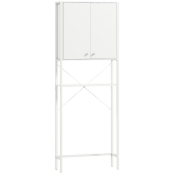 MOBILE BAGNO SOPRA WC E LAVATRICE CON ARMADIETTO E RIPIANO APERTO, 64X20X180 CM, BIANCO