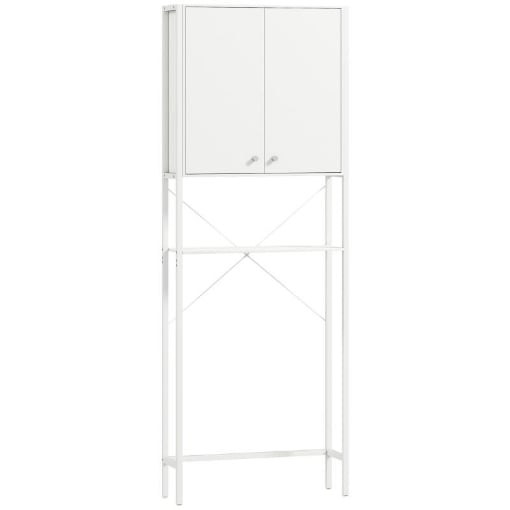 MOBILE BAGNO SOPRA WC E LAVATRICE CON ARMADIETTO E RIPIANO APERTO, 64X20X180 CM, BIANCO