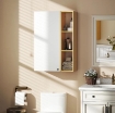 ARMADIETTO BAGNO A PARETE CON RIPIANI REGOLABILI E 3 MENSOLE APERTE, 59.5X30X90 CM, BIANCO E LEGNO