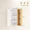 ARMADIETTO BAGNO A PARETE CON RIPIANI REGOLABILI E 3 MENSOLE APERTE, 59.5X30X90 CM, BIANCO E LEGNO
