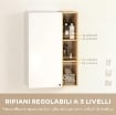 ARMADIETTO BAGNO A PARETE CON RIPIANI REGOLABILI E 3 MENSOLE APERTE, 59.5X30X90 CM, BIANCO E LEGNO