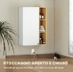 ARMADIETTO BAGNO A PARETE CON RIPIANI REGOLABILI E 3 MENSOLE APERTE, 59.5X30X90 CM, BIANCO E LEGNO