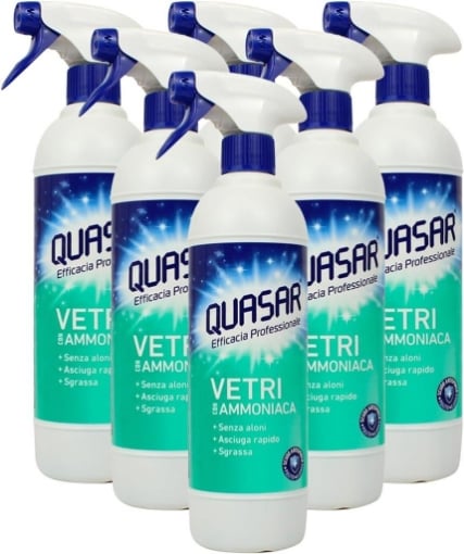 QUASAR SPRAY DETERGENTE VETRI SET 6 PZ X 580 ML CON AMMONIACA SPRAY 